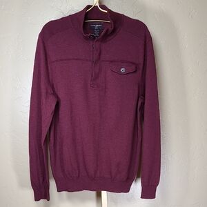 Banana Republic Men's 100% Merino Wool Maroon Zip-Up Collar Sweater Large